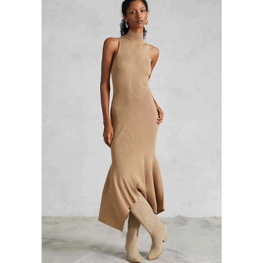 Anthropologie Mock Neck Ribbed Midi Dress